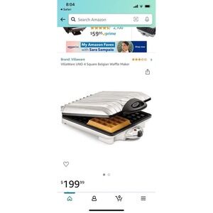 VillaWare Model 2001 UNO Belgian Waffler 4-SQ Waffle Maker Chrome Square